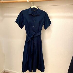 Brooks Brothers Signature A-Line Cotton Sateen Navy Shirt Dress